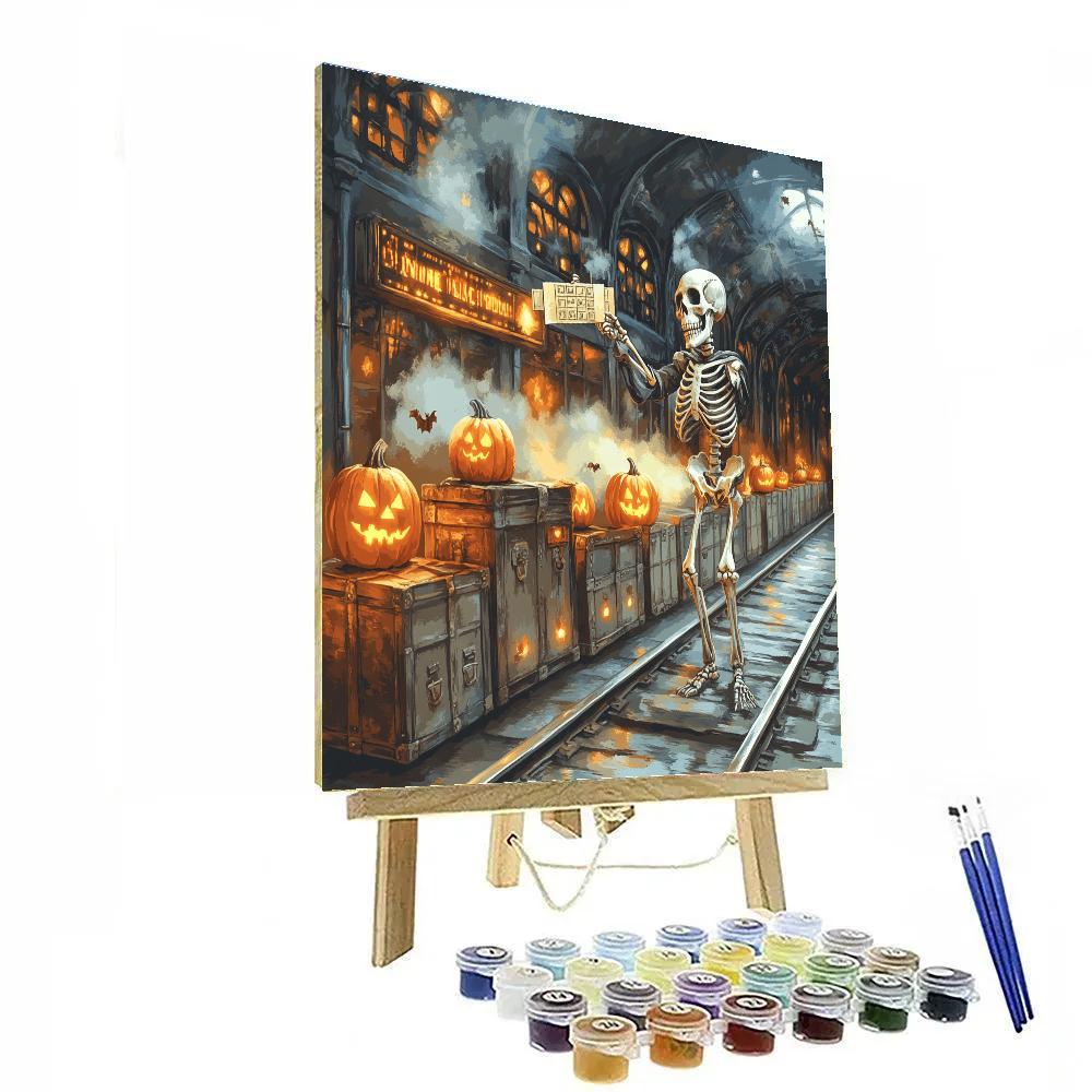 Spooky Train Station Of Paper Tickets paint by number