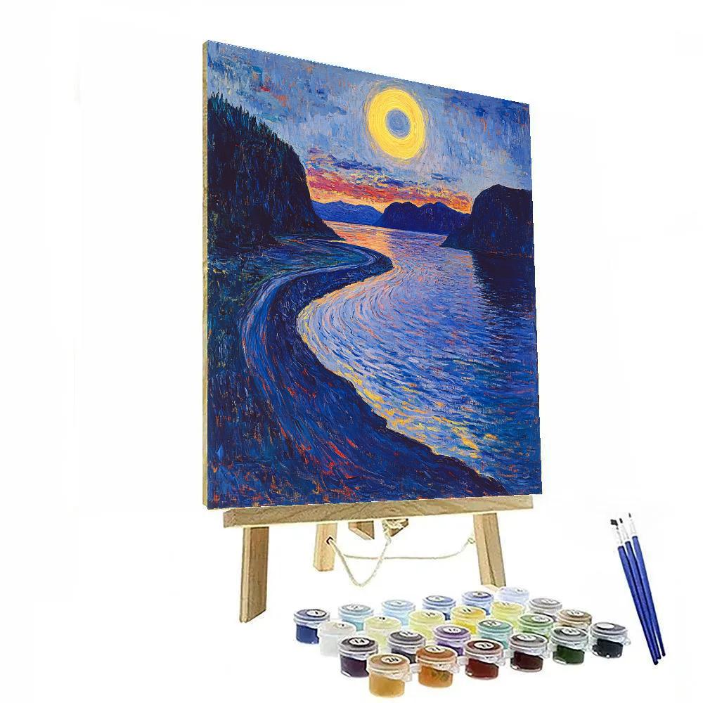 Edvard Munch Inspired Fjord Of Pulsing Eclipse Tides paint by number