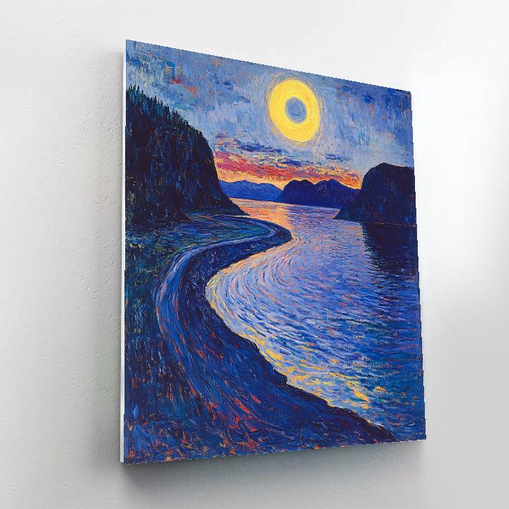 Edvard Munch Inspired Fjord Of Pulsing Eclipse Tides paint by number
