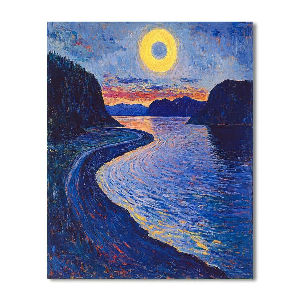 Edvard Munch Inspired Fjord Of Pulsing Eclipse Tides paint by number