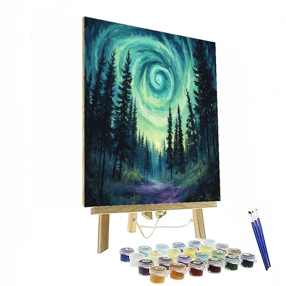Edvard Munch Inspired Aurora Spiral Over Whispering Pines Paint by numbers art
