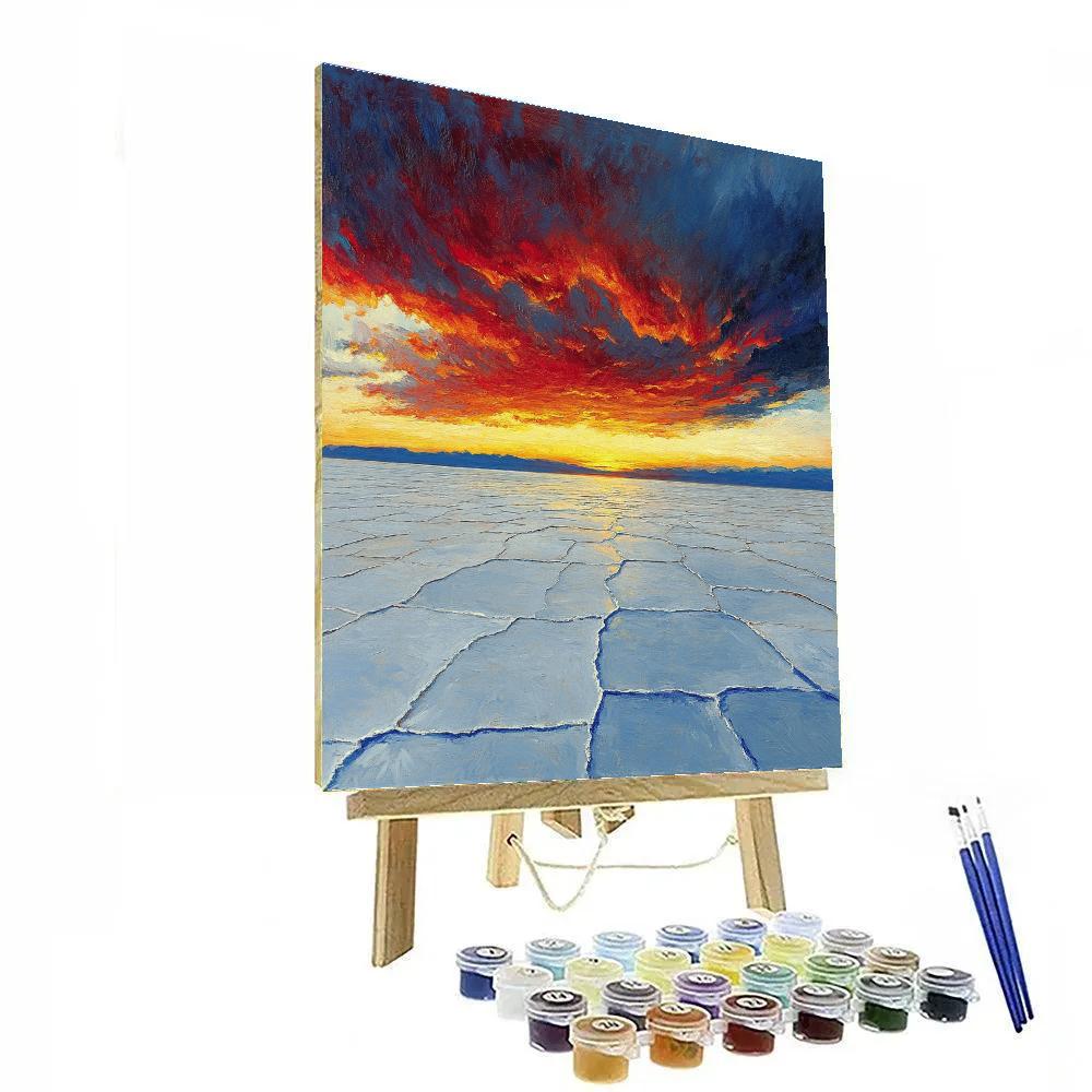 Edvard Munch Inspired Crimson Stormclouds Over Salt Flats Of Silence Number painting