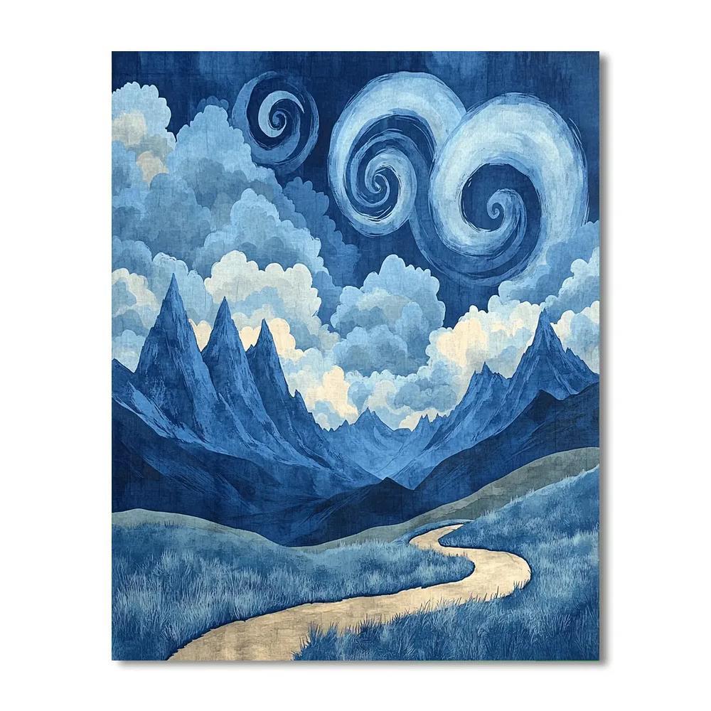 Hokusai Inspired Mountain Storm Number painting