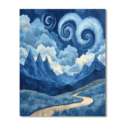 Hokusai Inspired Mountain Storm Number painting