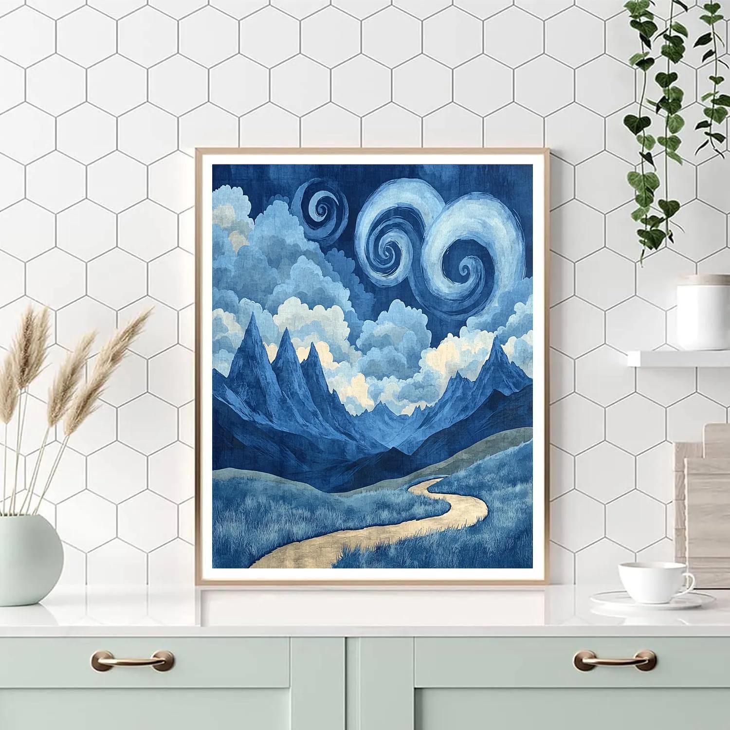 Hokusai Inspired Mountain Storm Number painting