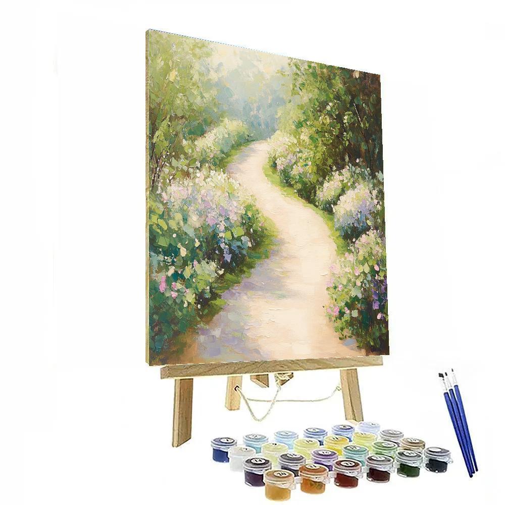 Claude Monet Inspired Giverny Garden Pathway In Spring Rain paint by numbers
