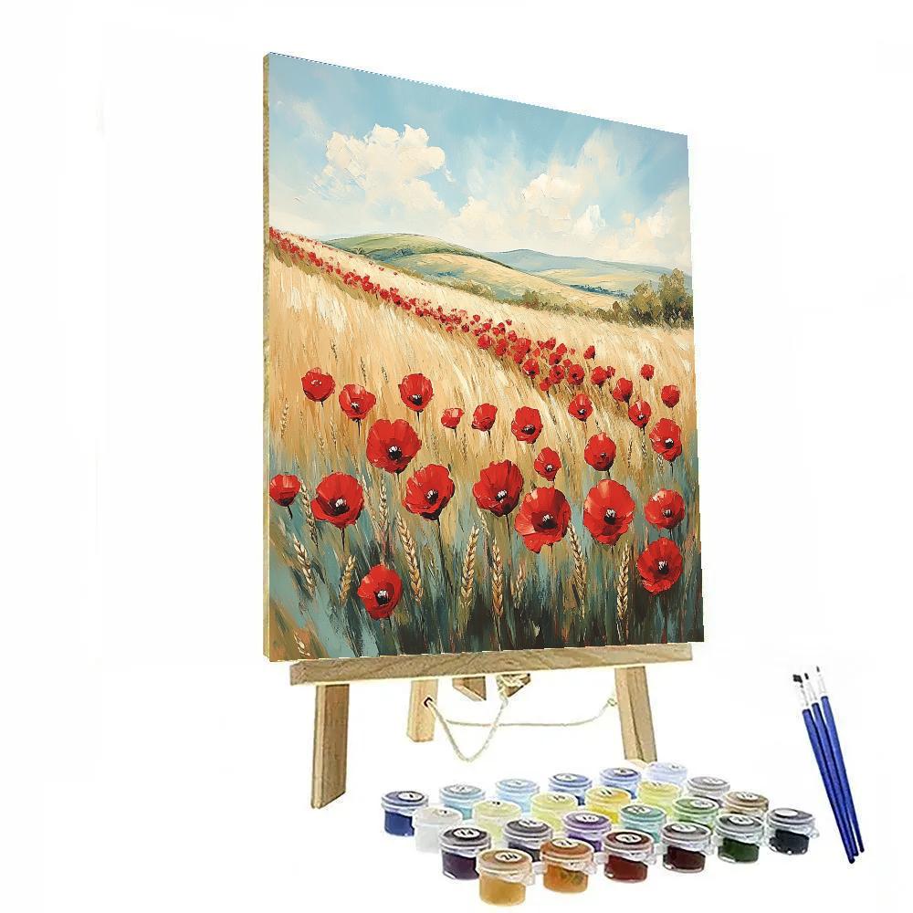 Claude Monet Inspired Sunlit Poppies Beside Wheatfield Numbered painting kits