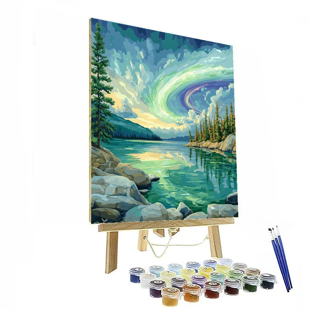 Franklin Carmichael Inspired Aurora Over Quartzite Bay painting number kit