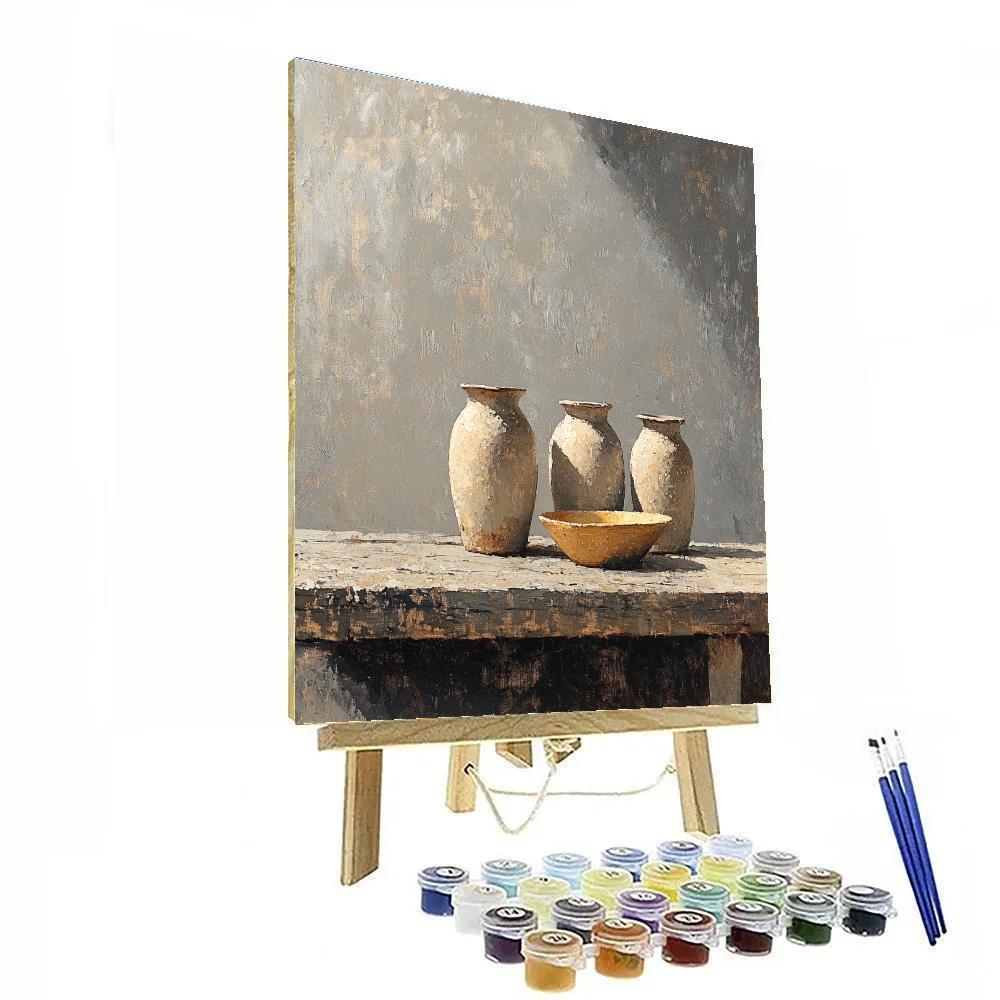 Diego Velázquez Inspired Silvery Bodegon Of Earthenware Jars And Diffused Window Light Paint by numbers kits