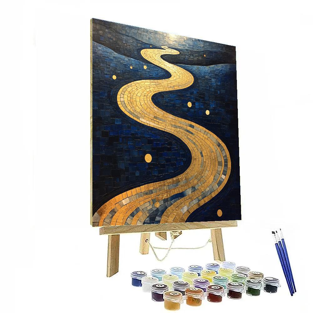 Gustav Klimt Inspired Moonlit Rivers Of Gold paint by numbers