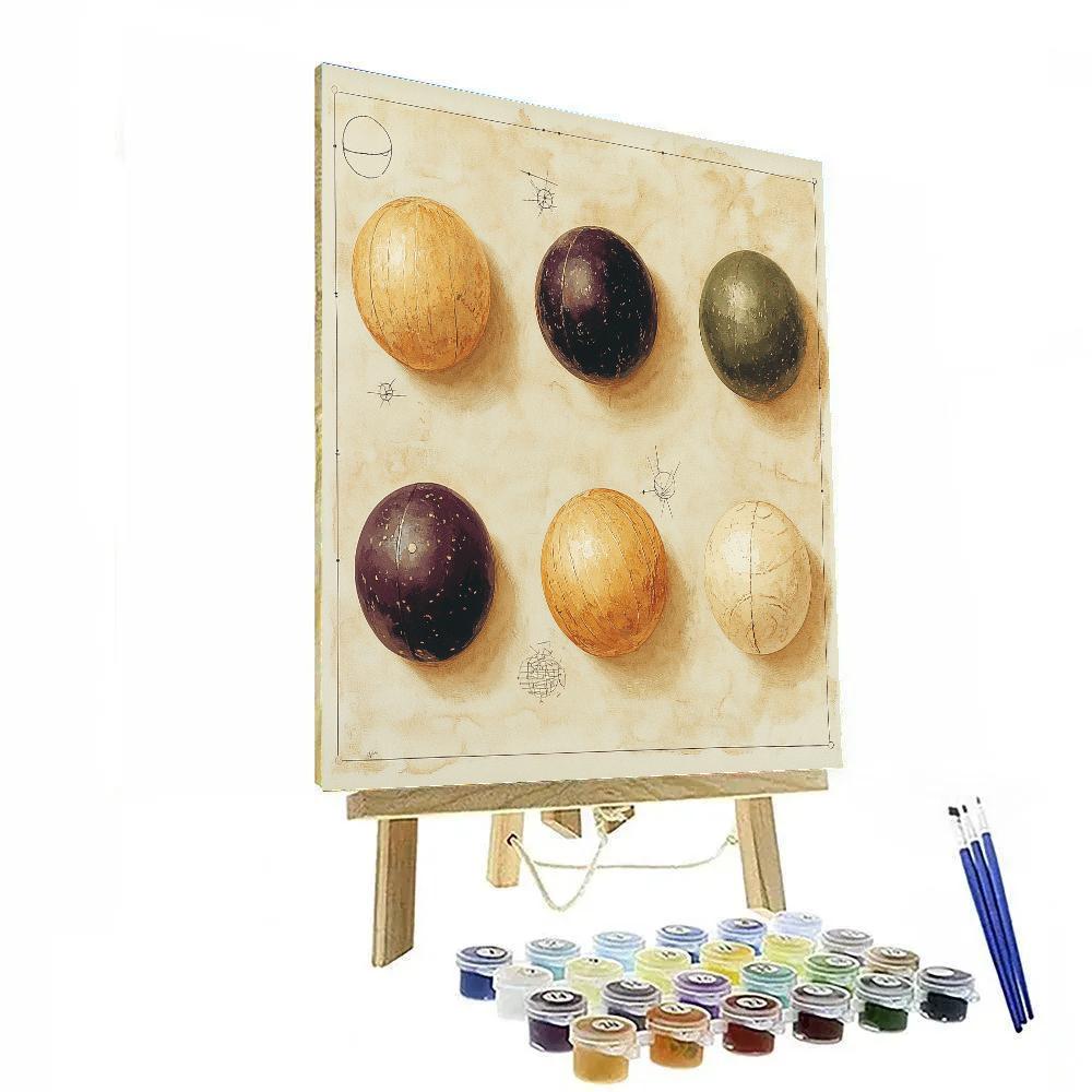 Leonardo Da Vinci Inspired Still Life Of Fruit Planets painting number kit