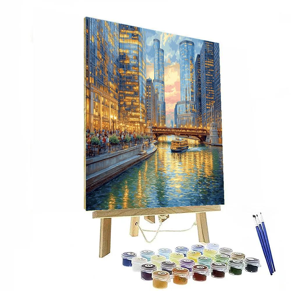 Skyline Reflection On Chicago River Chicago United States paint by color