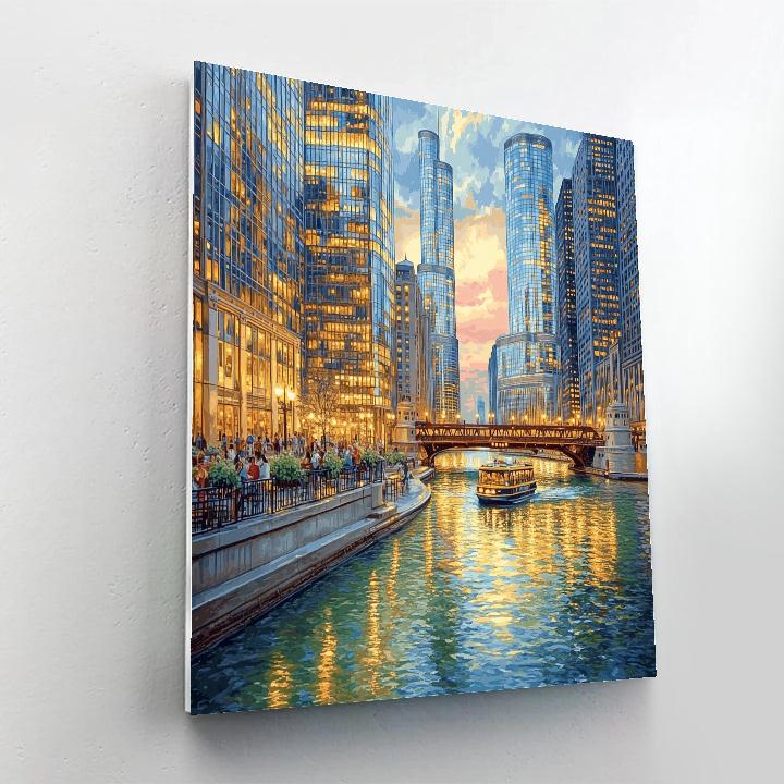 Skyline Reflection On Chicago River Chicago United States paint by color