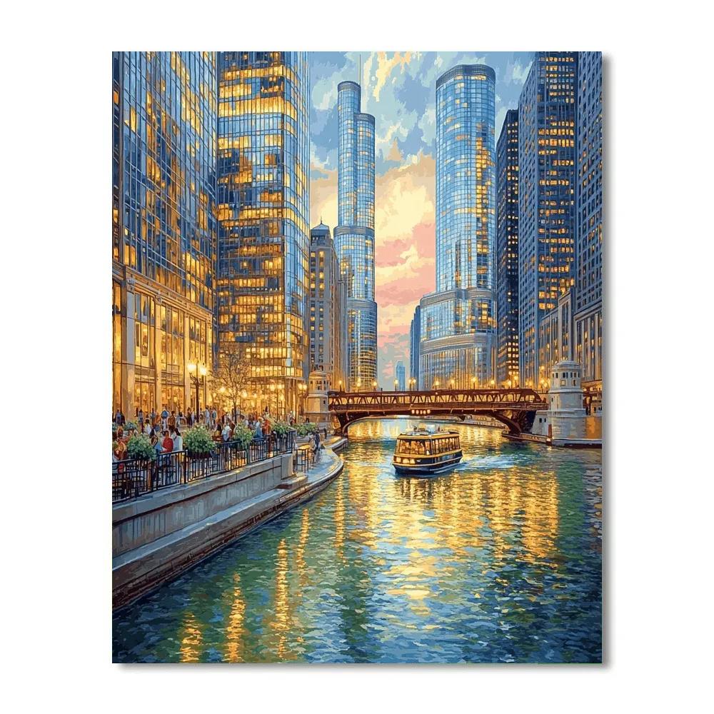 Skyline Reflection On Chicago River Chicago United States paint by color