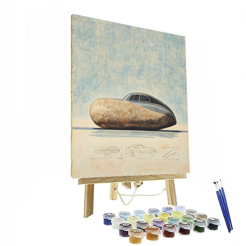 Leonardo Da Vinci Inspired Vintage Car Silhouette As River Stone painting number kit