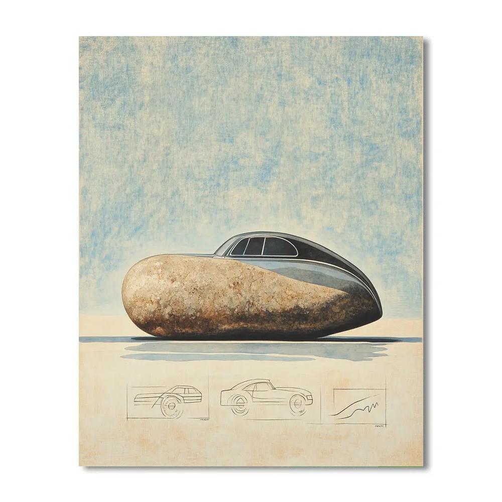 Leonardo Da Vinci Inspired Vintage Car Silhouette As River Stone painting number kit
