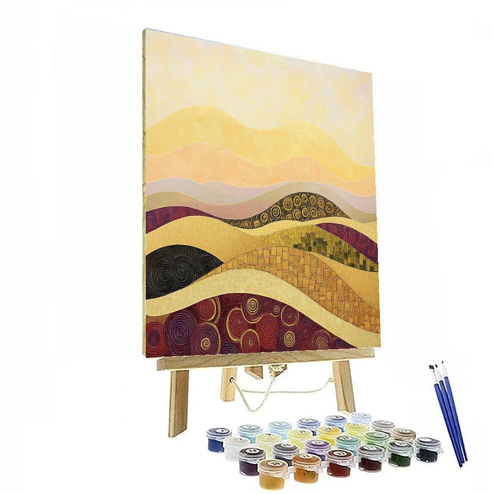 Gustav Klimt Inspired Dawn Over Patterned Hills paint by numbers