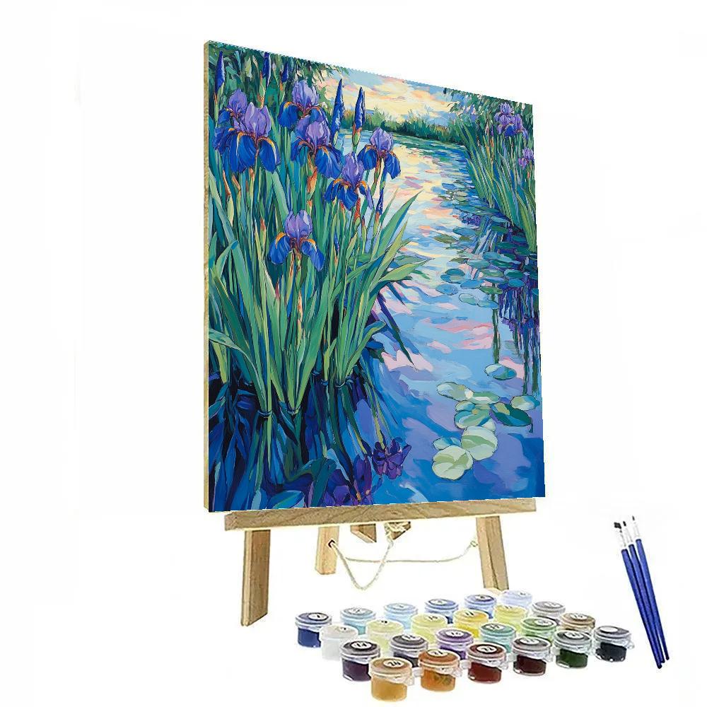 Claude Monet Inspired Irises Beside Reflective Pond painting number kit