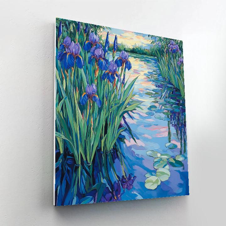 Claude Monet Inspired Irises Beside Reflective Pond painting number kit