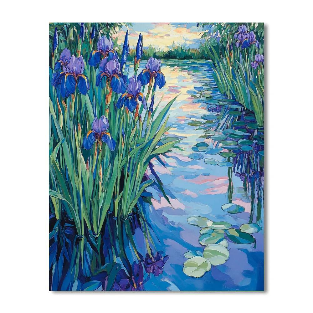 Claude Monet Inspired Irises Beside Reflective Pond painting number kit