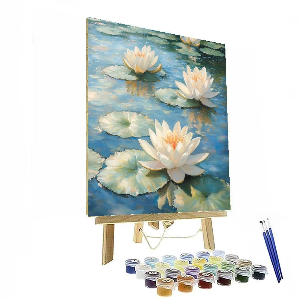 Claude Monet Inspired Sunlit Waterlilies In Shallow Palette DIY paint by numbers