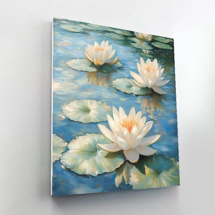 Claude Monet Inspired Sunlit Waterlilies In Shallow Palette DIY paint by numbers