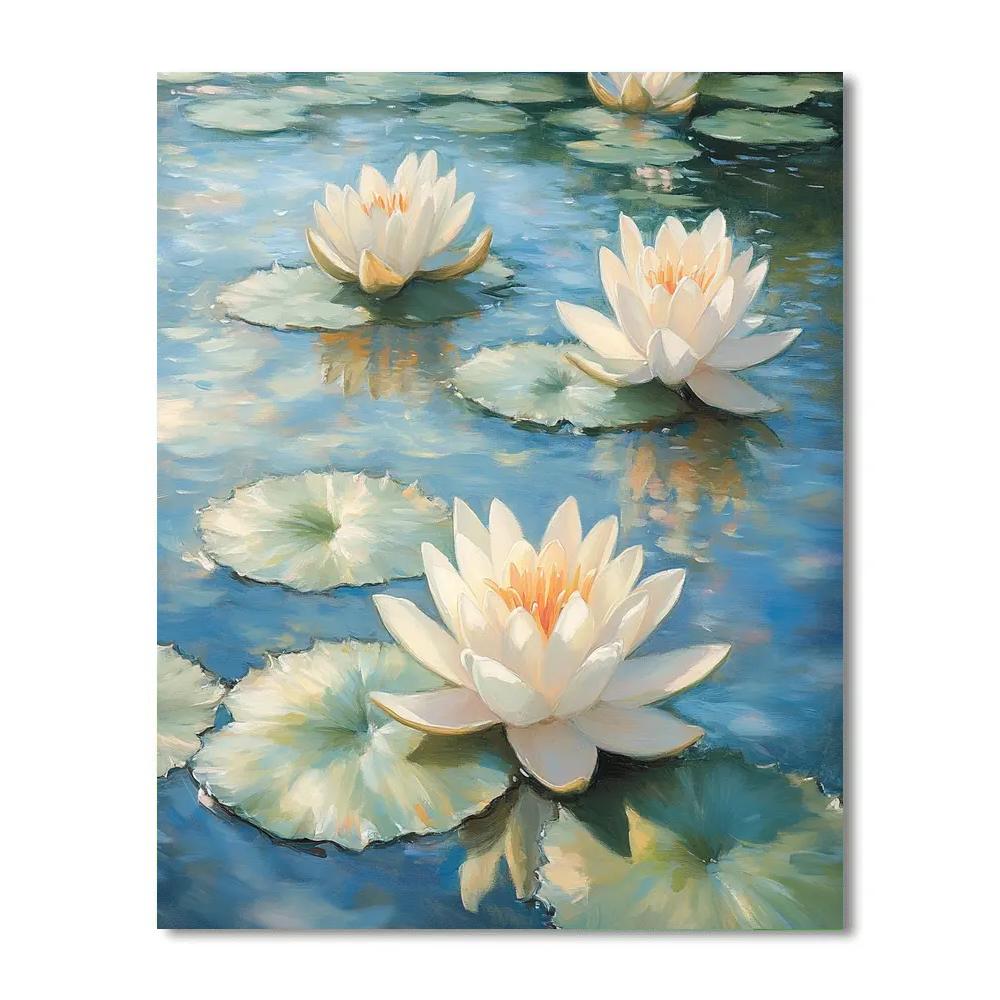 Claude Monet Inspired Sunlit Waterlilies In Shallow Palette DIY paint by numbers