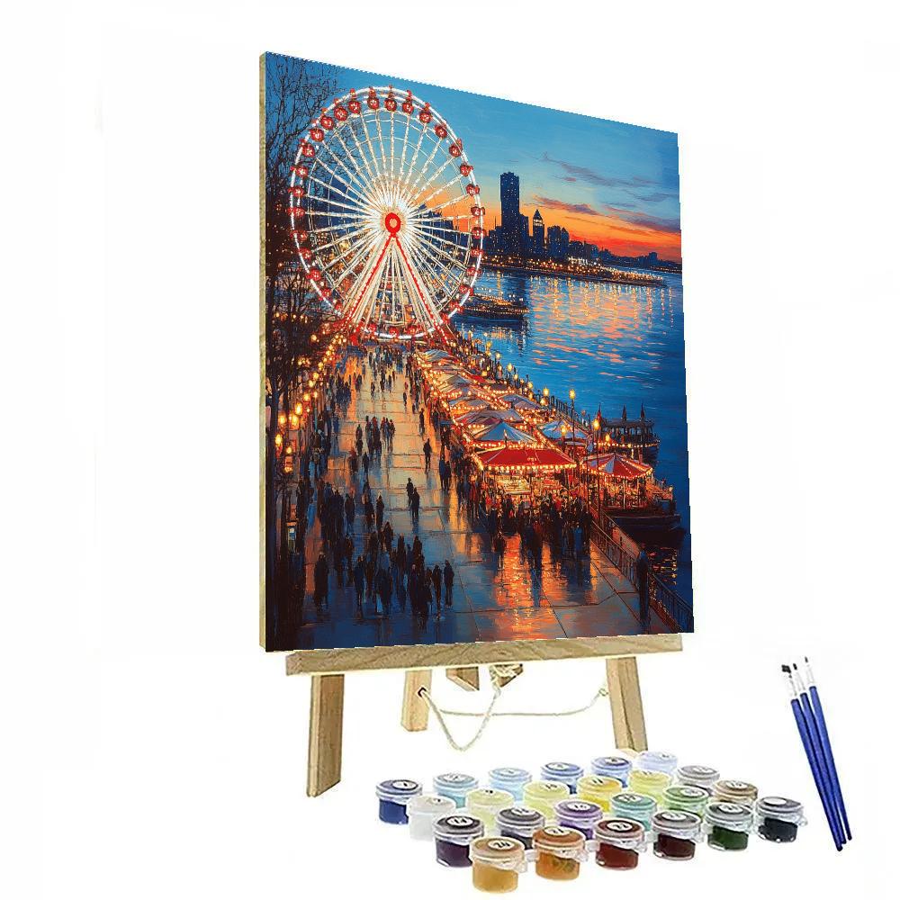 Summer Twilight At Navy Pier Chicago United States Number painting
