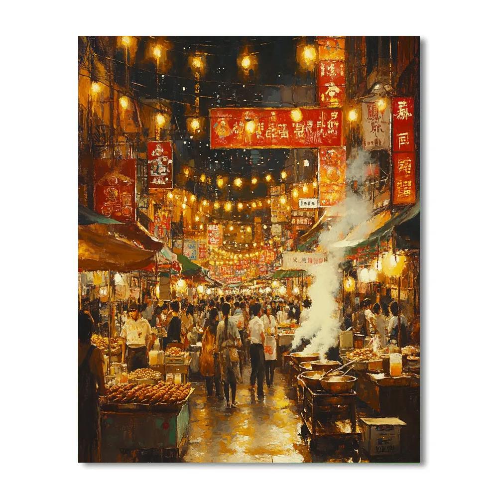 Night Market Street Food Scene Taipei Taiwan Number painting