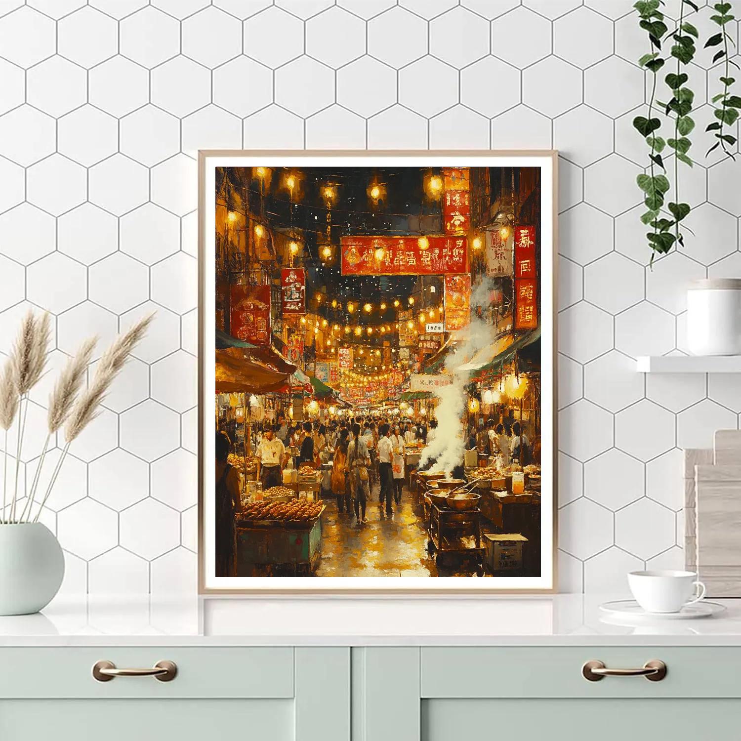 Night Market Street Food Scene Taipei Taiwan Number painting