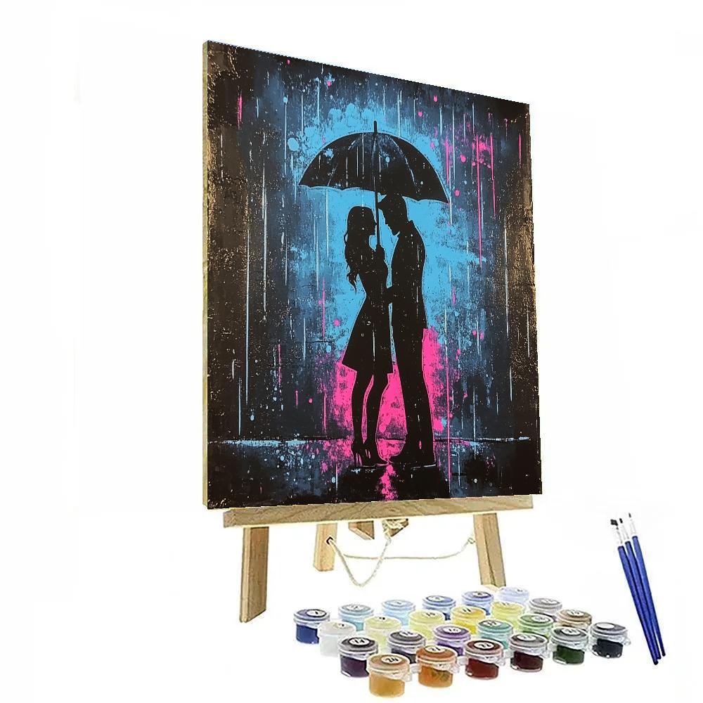 Banksy Inspired Rainy Lovers Under Umbrella paint by color