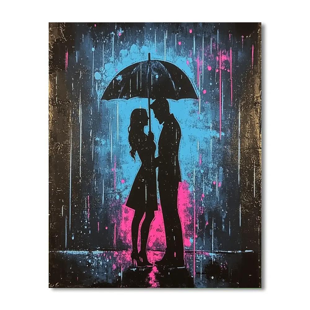 Banksy Inspired Rainy Lovers Under Umbrella paint by color