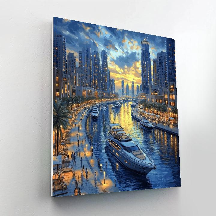 Mirrored Skyline At Marina Walk Dubai United Arab Emirates paint by number