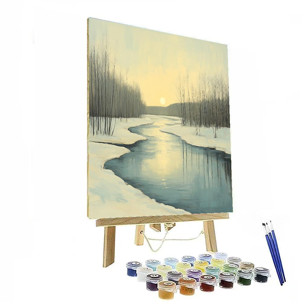 Claude Monet Inspired Winter River Under Pale Sun painting number kit