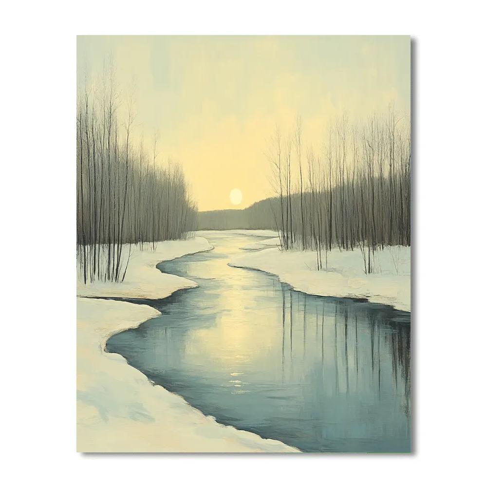 Claude Monet Inspired Winter River Under Pale Sun painting number kit