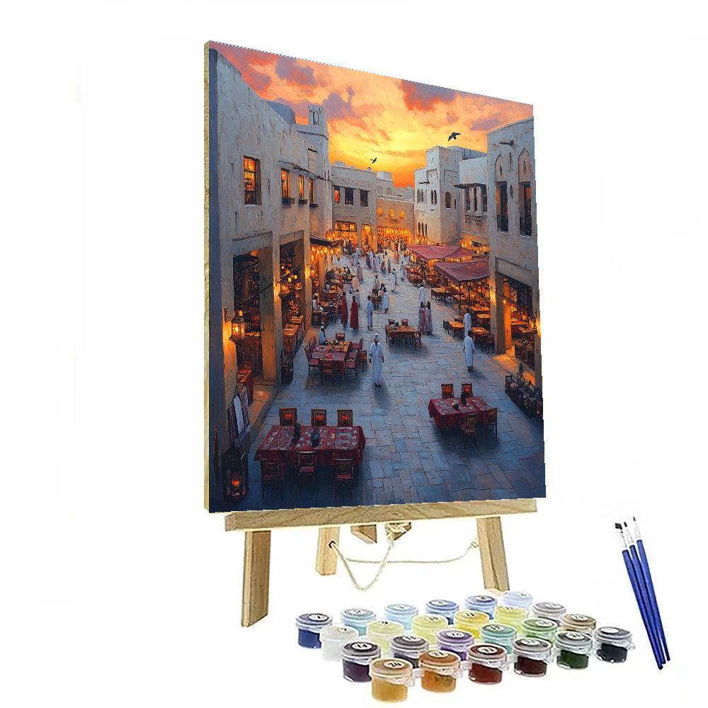 Vibrant Souk Waqif Courtyard Doha Qatar Paint by numbers art