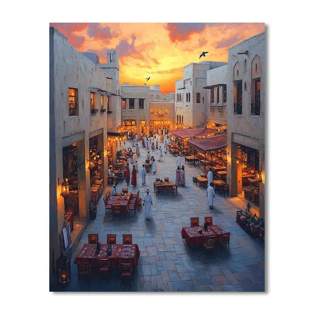 Vibrant Souk Waqif Courtyard Doha Qatar Paint by numbers art