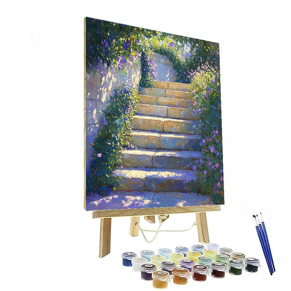 Claude Monet Inspired Lilac Shadows On Garden Steps Paint by numbers art