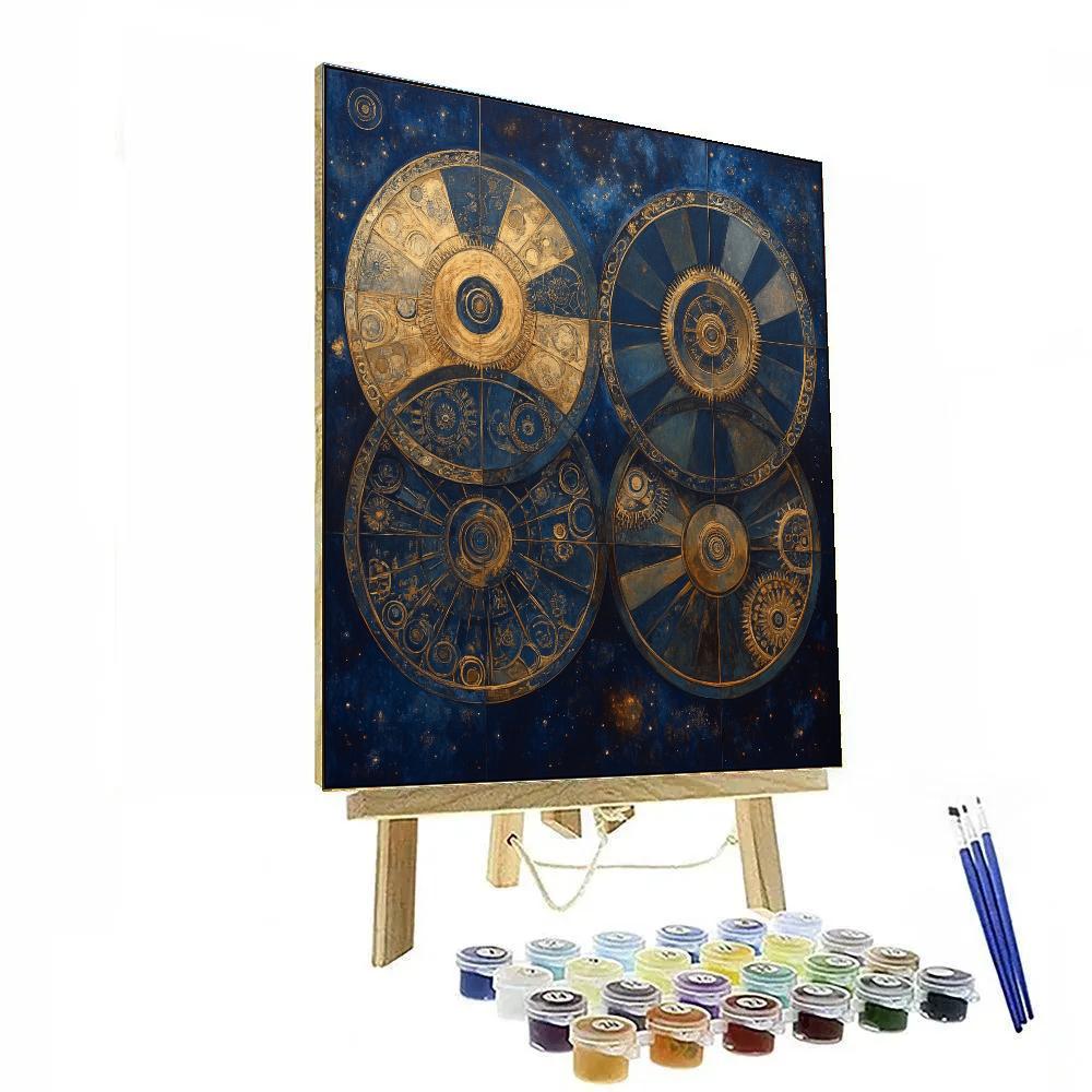 Gustav Klimt Inspired Celestial Clockwork Currents Paint by numbers art