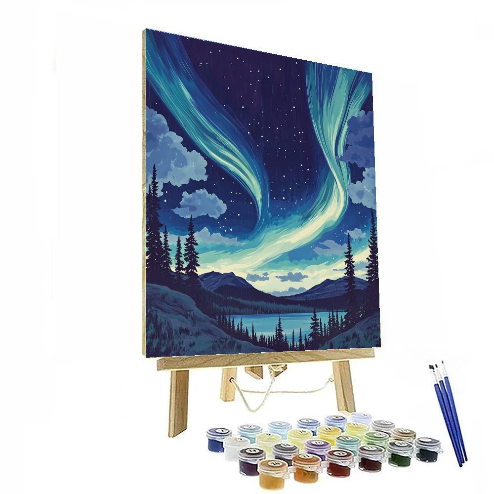 J. E. H. MacDonald Inspired Aurora Over Boreal Ridge painting number kit