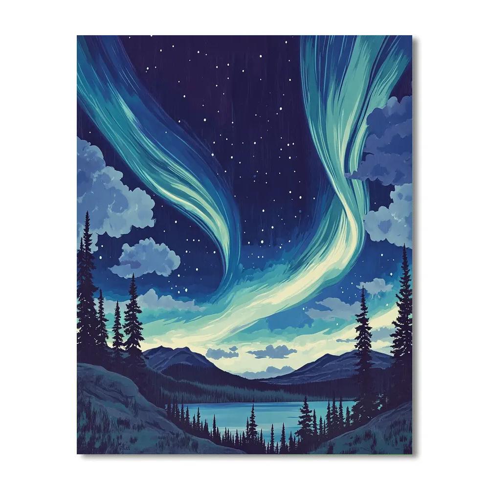 J. E. H. MacDonald Inspired Aurora Over Boreal Ridge painting number kit
