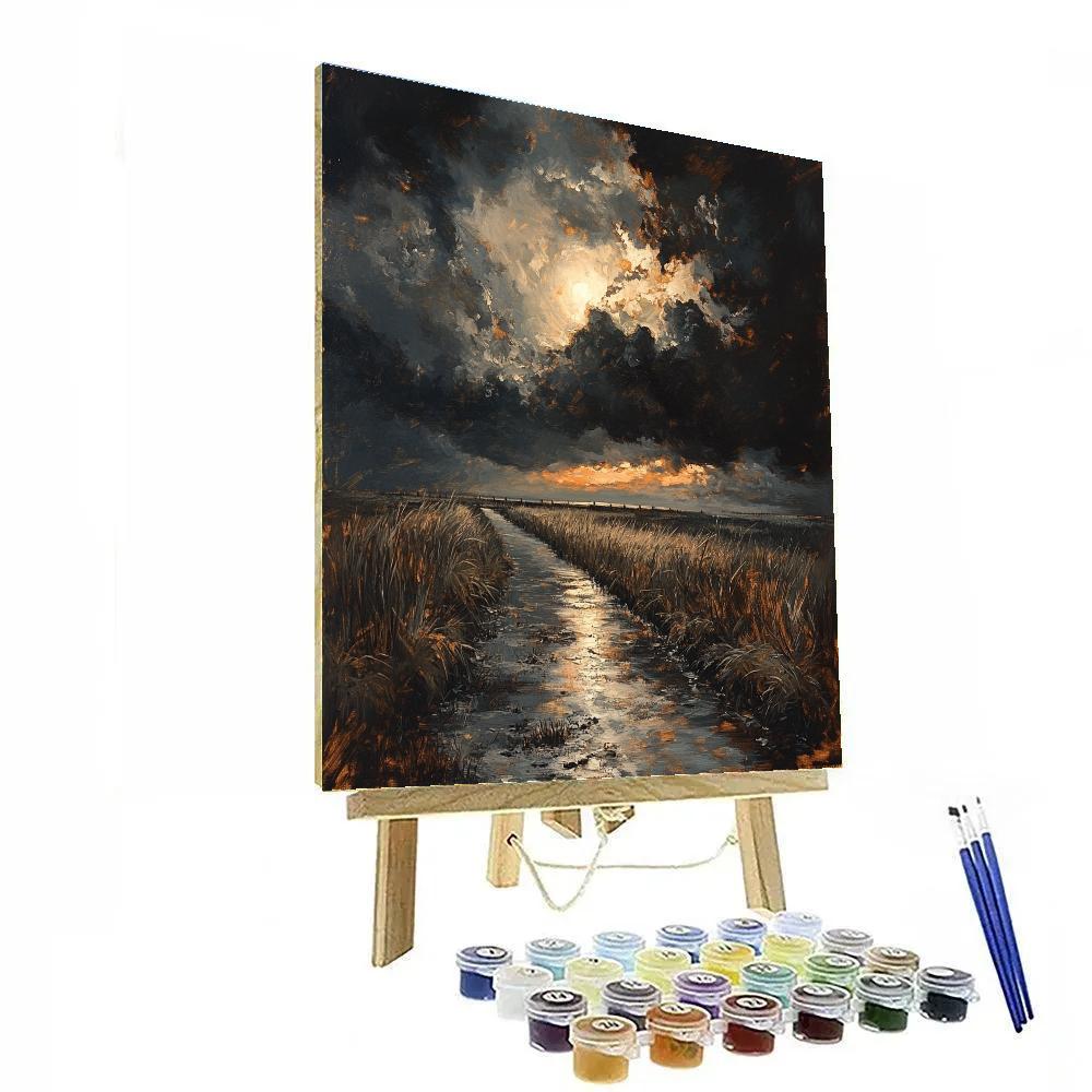 Rembrandt Inspired Moonlit Dike Under Break In Storm Clouds Paint by numbers art