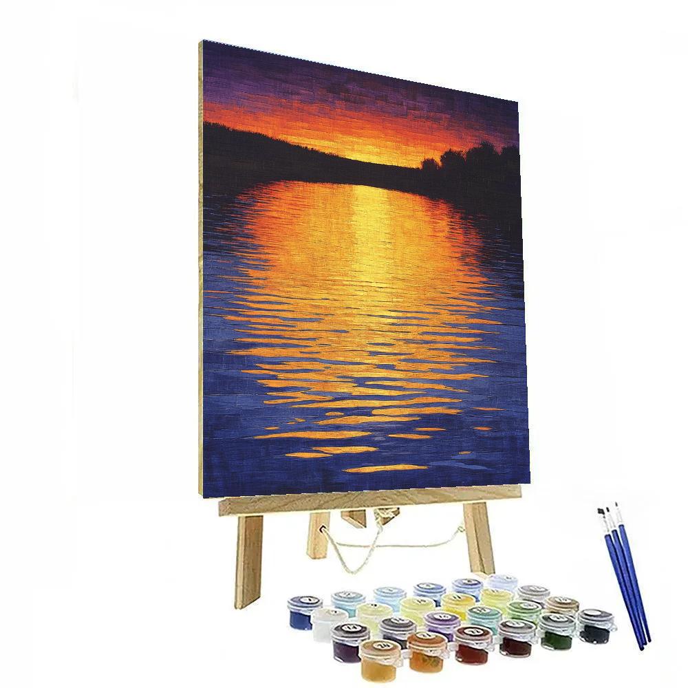 Claude Monet Inspired Golden Ripples At River Sunset paint by color