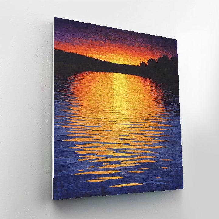 Claude Monet Inspired Golden Ripples At River Sunset paint by color