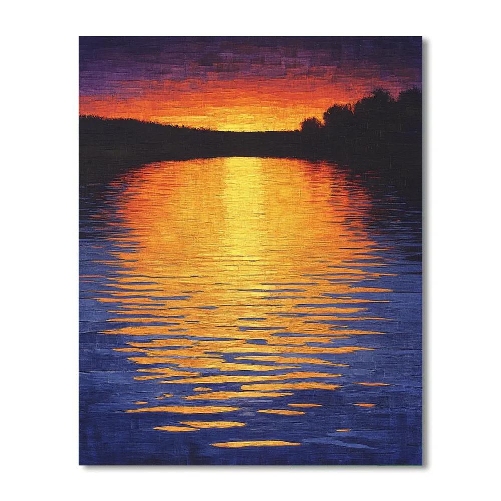 Claude Monet Inspired Golden Ripples At River Sunset paint by color