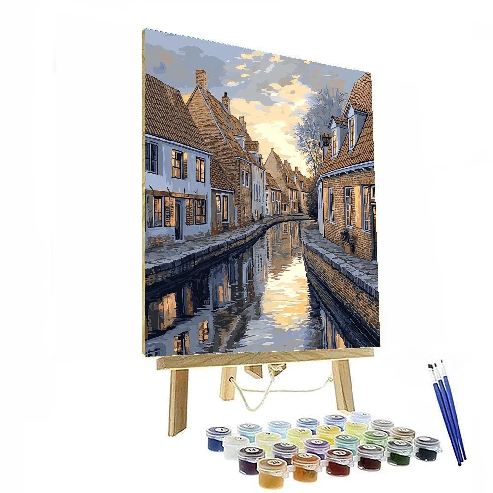 Johannes Vermeer Inspired Delft Canal Reflection Under Pearl Sky paint by number