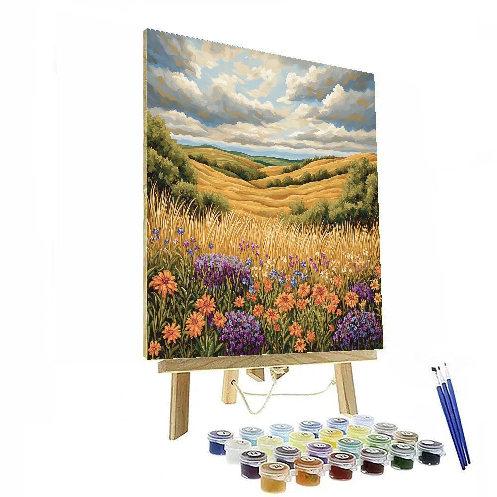 J. E. H. MacDonald Inspired Wildflower Meadow Under Stormlit Clouds paint by number