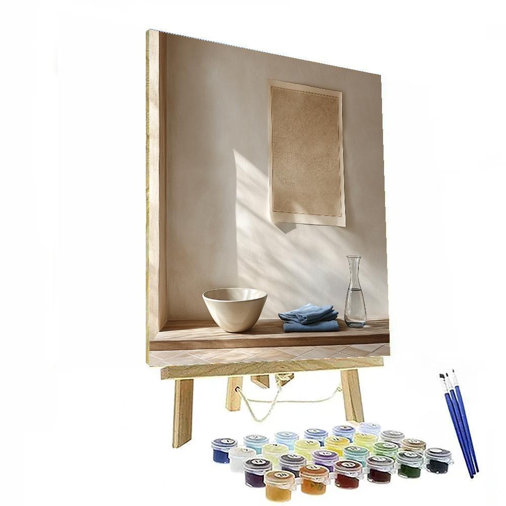 Johannes Vermeer Inspired Map On Plaster Wall With Sunbeam And Still Life Table Paint by numbers kits