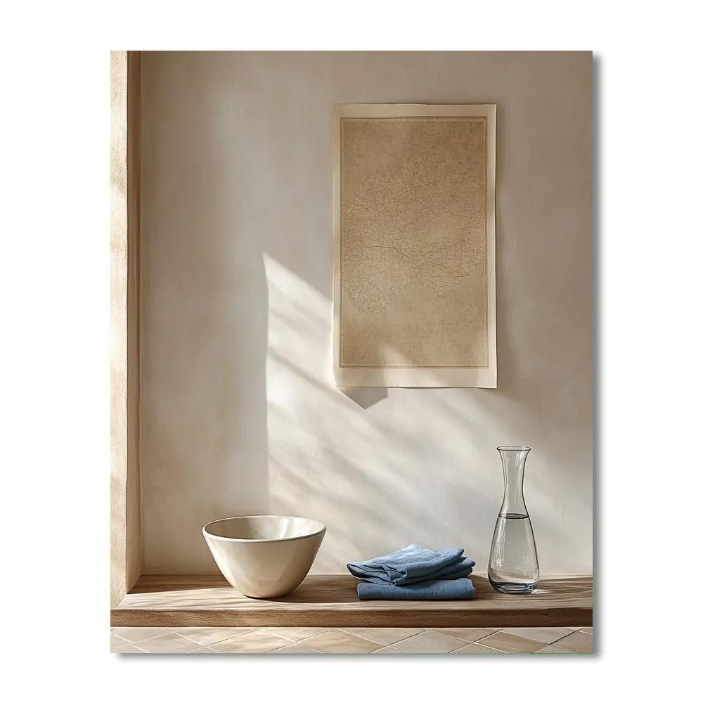 Johannes Vermeer Inspired Map On Plaster Wall With Sunbeam And Still Life Table Paint by numbers kits