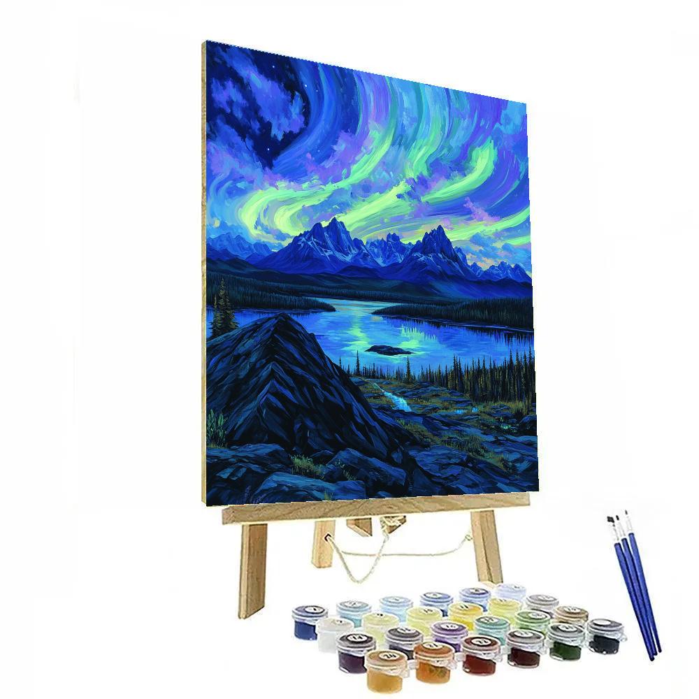 Frederick Varley Inspired Aurora Over Obsidian Ridge paint by numbers